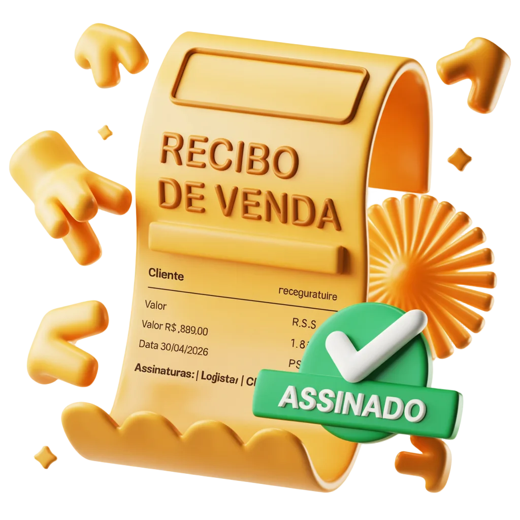 Mockup de recibo digital modoPAG com selo ASSINADO em verde, mostrando dados do cliente e do produto vendido