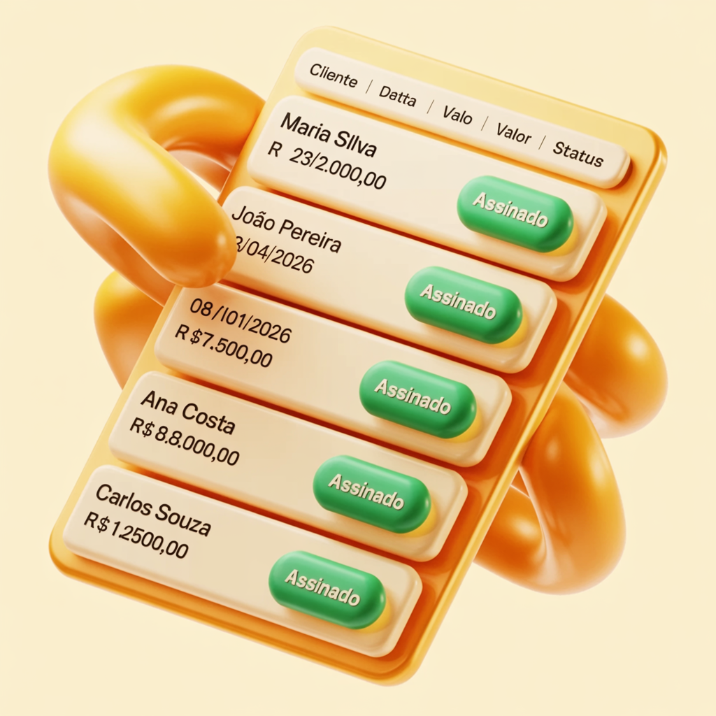Lista de recibos no painel modoPAG mostrando status "ASSINADO" em verde
