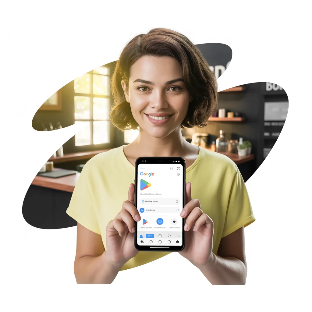 Empreendedora brasileira baixando o app modoPAG no celular