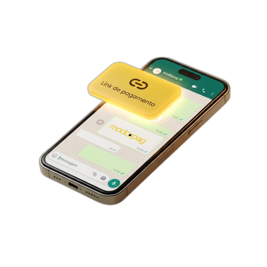 Celular com pílula amarela do link de pagamento modoPAG